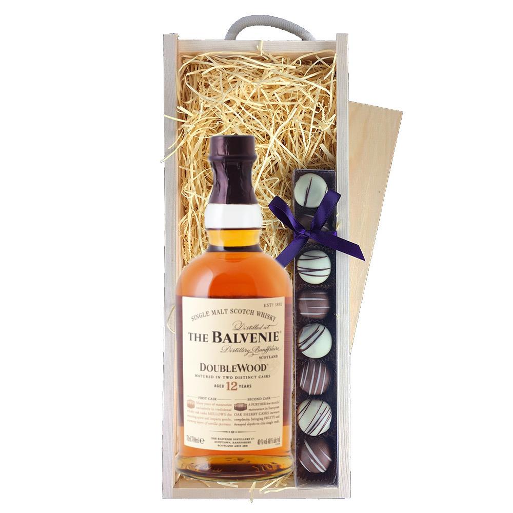 Balvenie 12 Year Old DoubleWood Whisky & Heart Truffles, Wooden Box